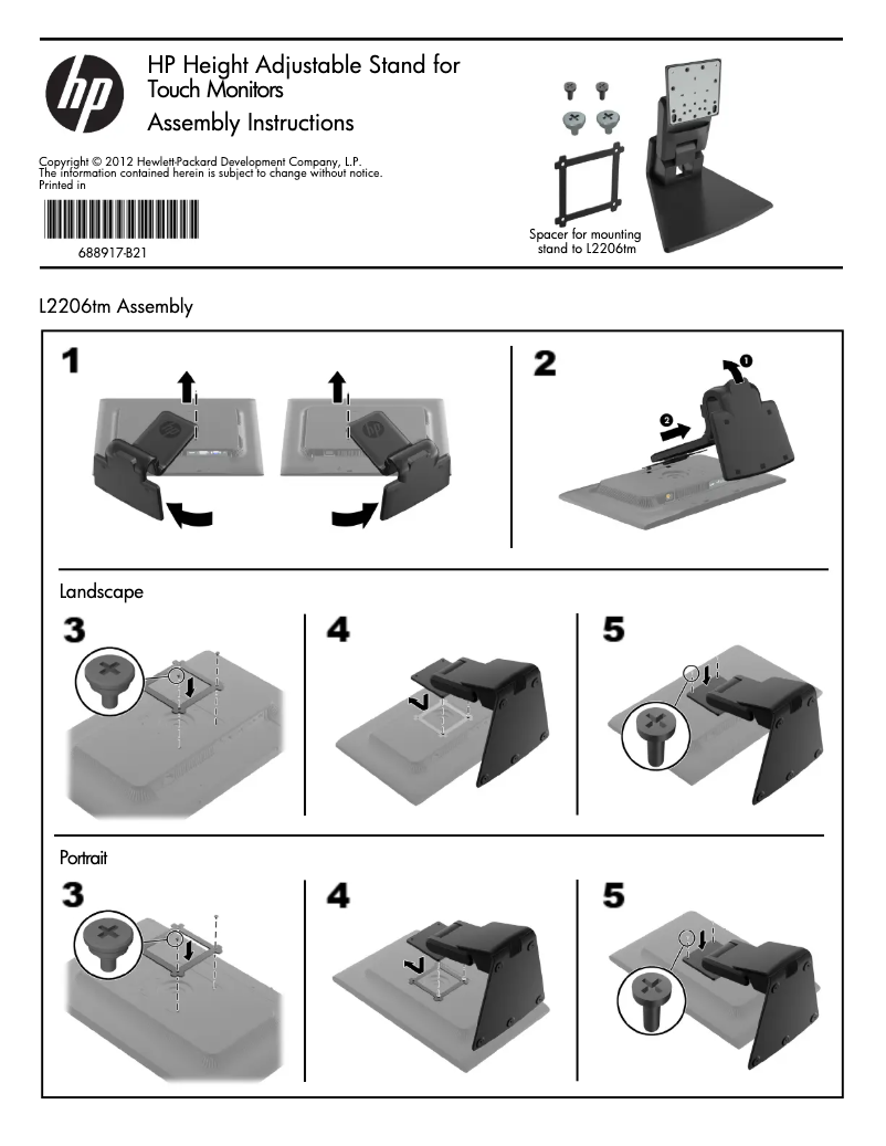 Page n°1 - Instructions / montage HP L6015tm