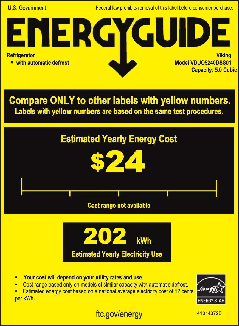Page 1 de la notice Label énergétique Viking VDUO5240D