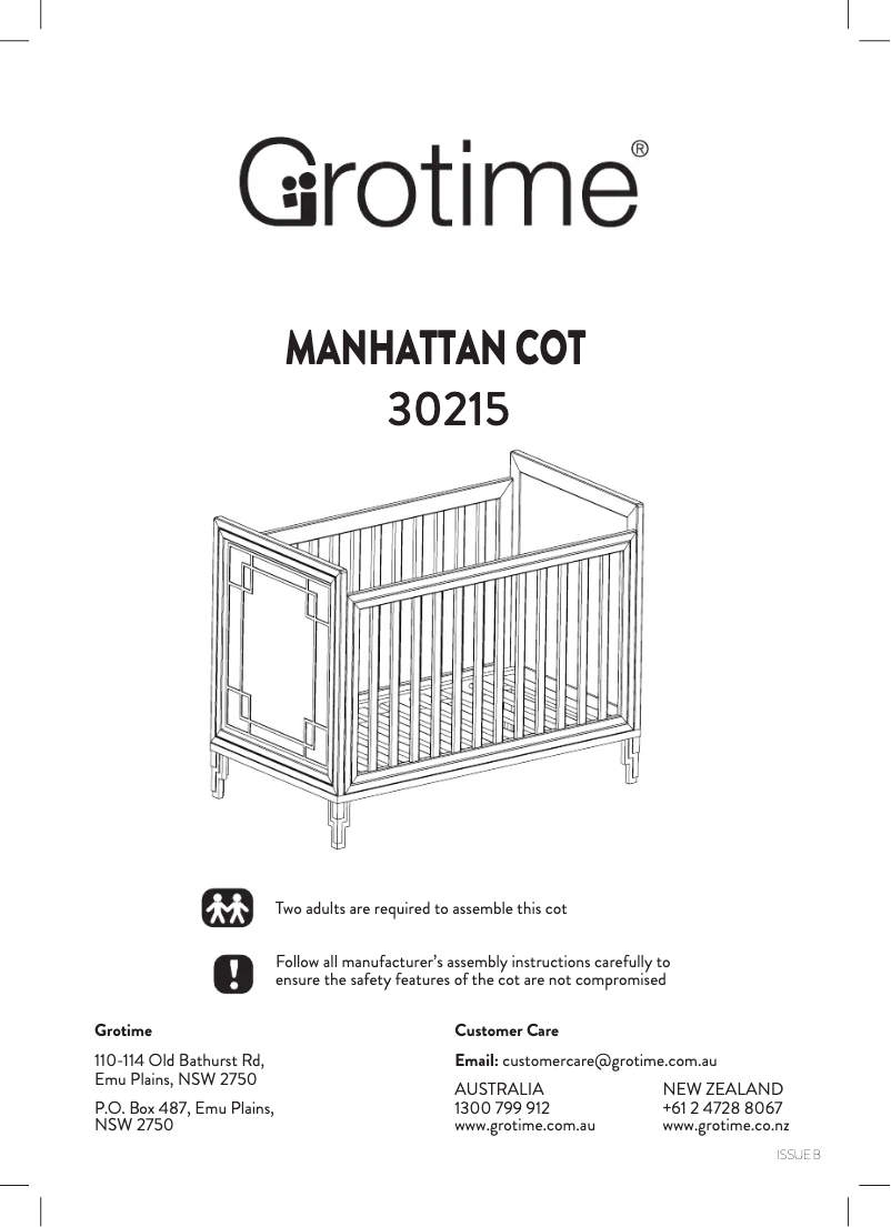 Page 1 de la notice Manuel utilisateur Grotime Manhattan Cot