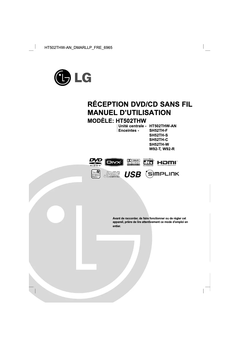 Page 1 de la notice Manuel utilisateur LG HT502THW