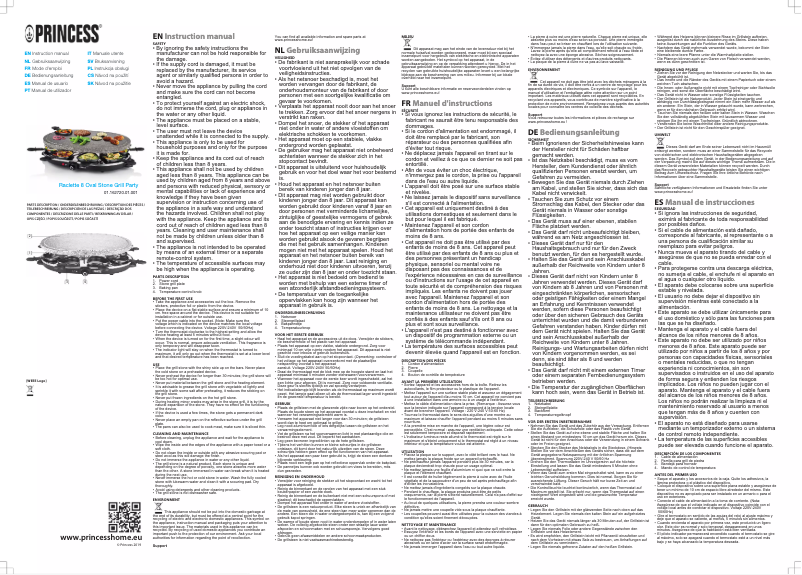 Page 1 de la notice Manuel utilisateur Princess Raclette 8 Oval Stone Grill Party 162720