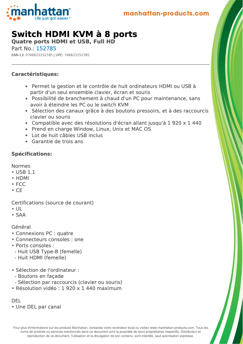 Page 1 of the manual Technical Sheet Manhattan 152785