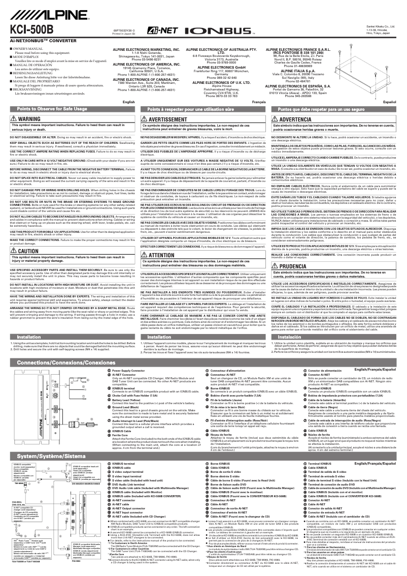 Page 1 de la notice Manuel utilisateur Alpine KCI-500B
