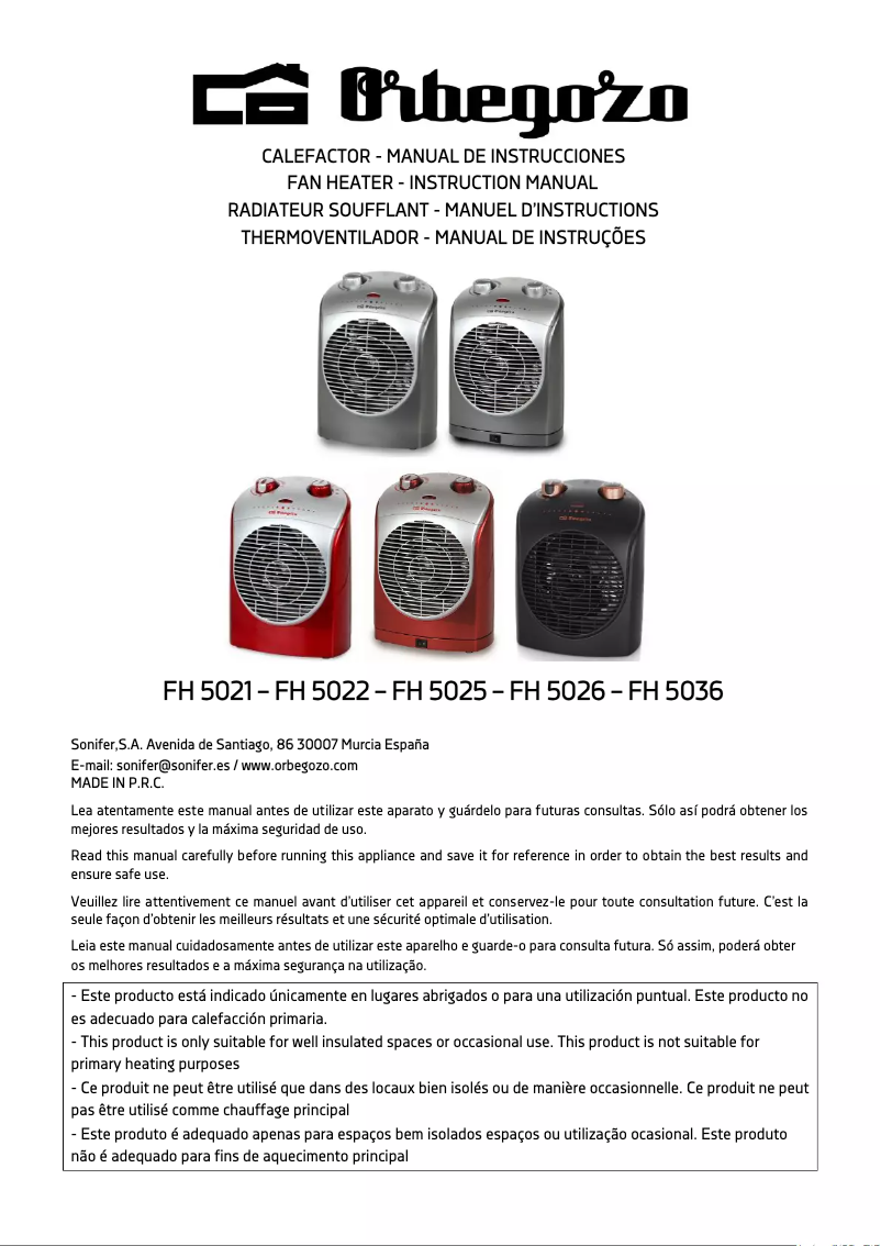 Page 1 de la notice Manuel utilisateur Orbegozo FH 5026
