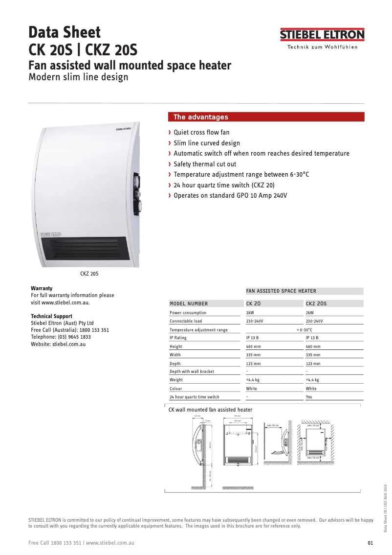 Página 1 del manual Ficha técnica Stiebel Eltron CK20S