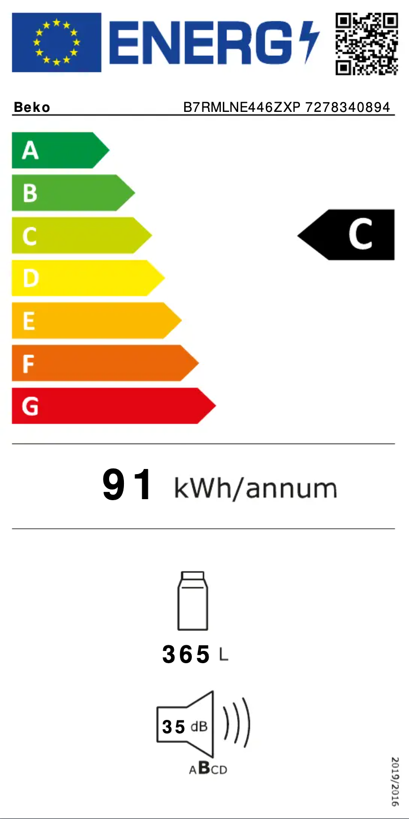 Page 1 de la notice Label énergétique Beko B7RMLNE446ZXP