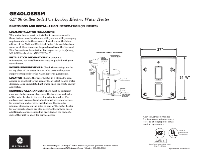 Page n°1 - Fiche technique GE GE40L08BSM