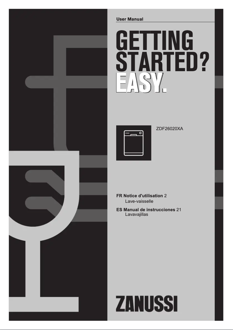 Page 1 de la notice Manuel utilisateur Zanussi ZDF26020XA