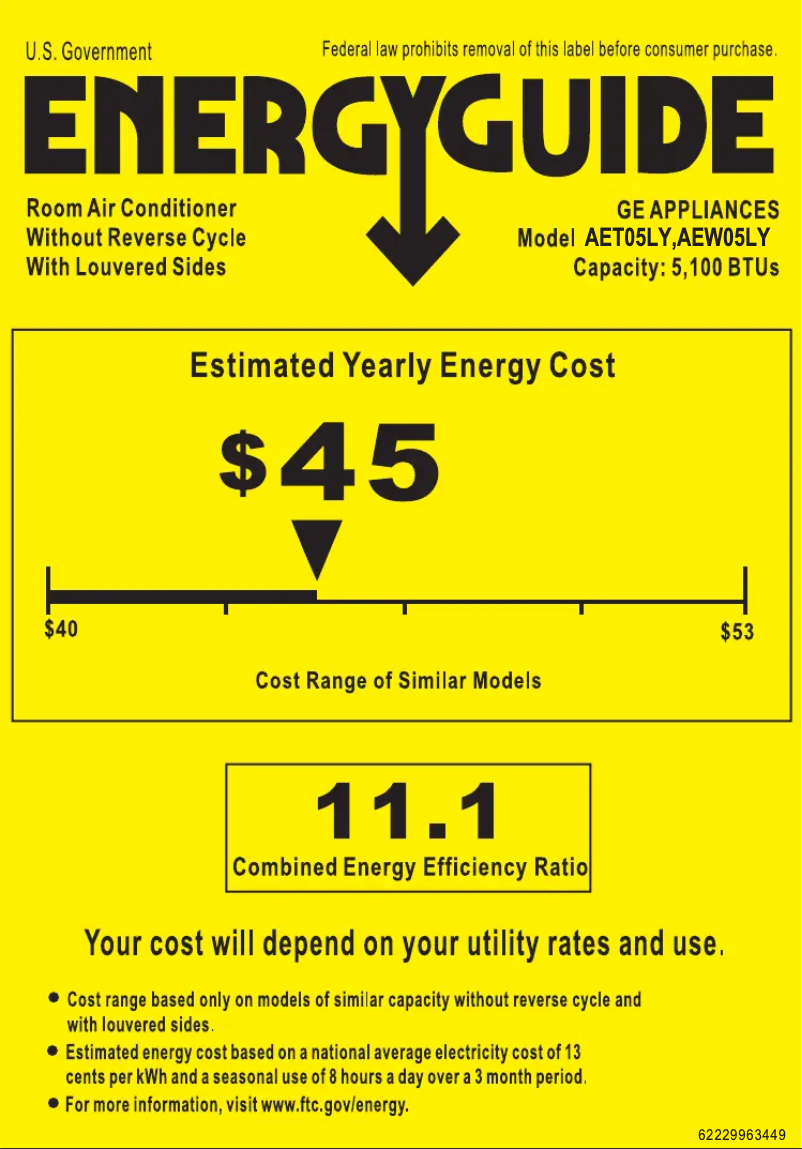 Página 1 del manual Etiqueta energética GE AET05LY