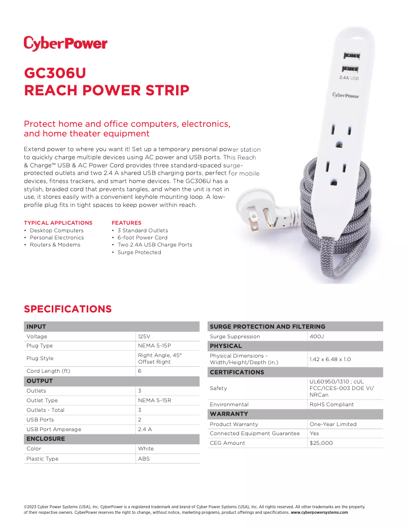 Page 1 de la notice Fiche technique CyberPower GC306U