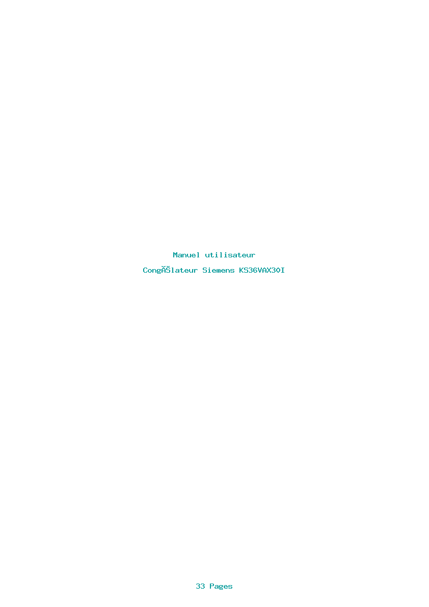 Page 1 de la notice Manuel utilisateur Siemens KS36VAX30I