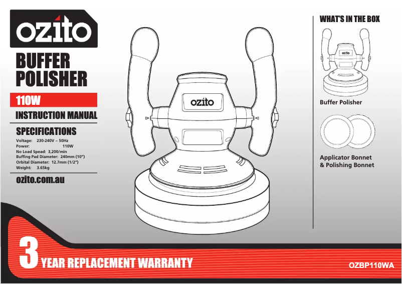 Page 1 de la notice Manuel utilisateur Ozito OZBP110WA