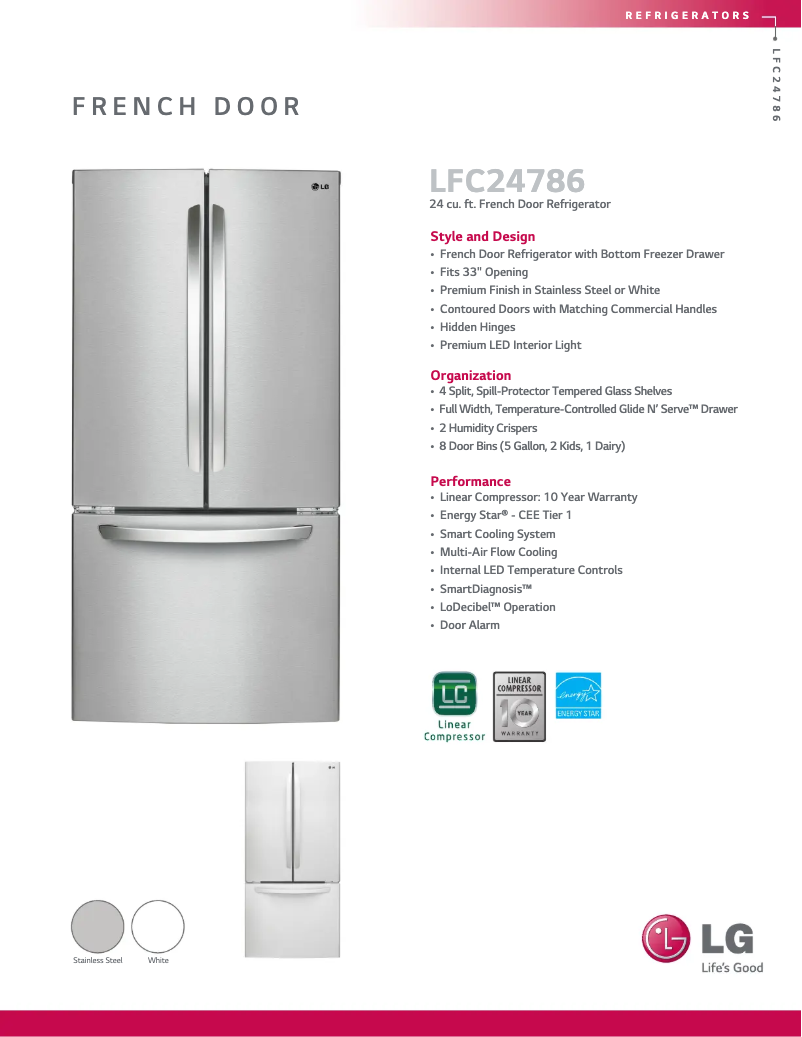 Page 1 de la notice Fiche technique LG LFC24786ST