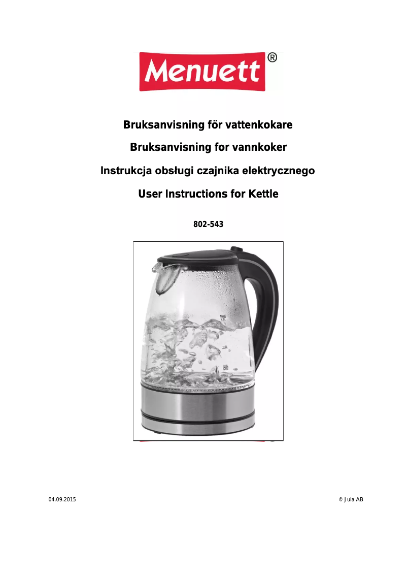 Page 1 de la notice Manuel utilisateur Menuett 802-543