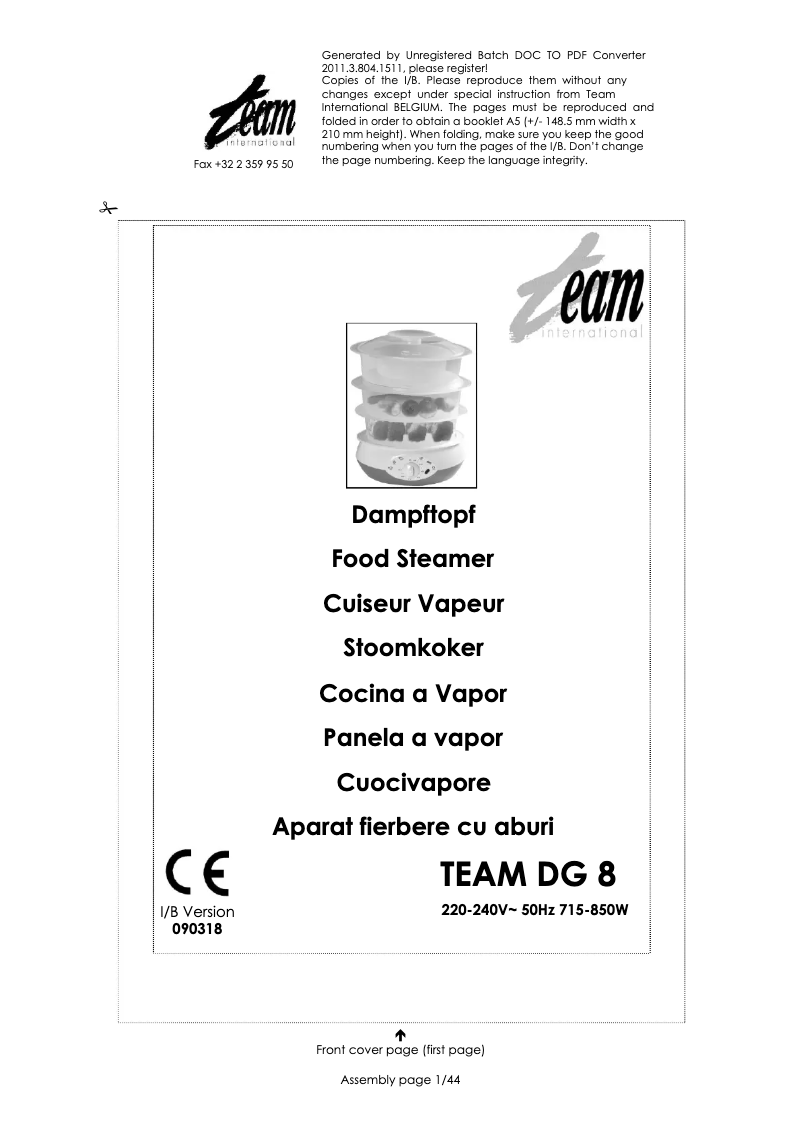 Page 1 de la notice Manuel utilisateur Team DG 8