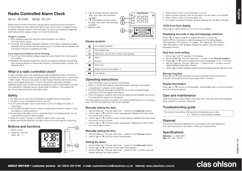 Page 1 of the manual User Manual Clas Ohlson RC123