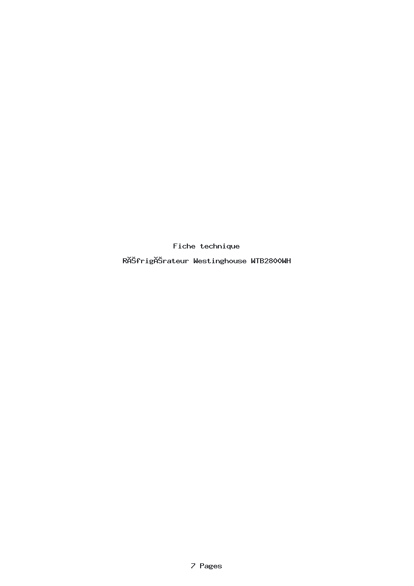 Page 1 de la notice Fiche technique Westinghouse WTB2800WH