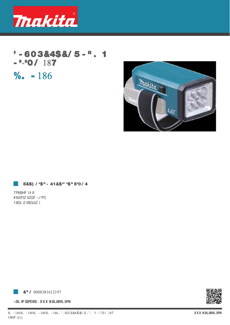 Page 1 de la notice Fiche technique Makita DML186