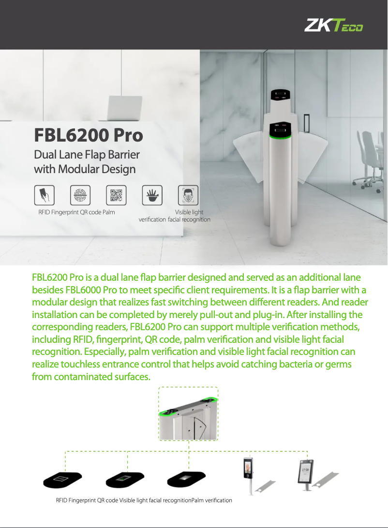 Page 1 de la notice Manuel utilisateur ZKTeco FBL6200 Pro