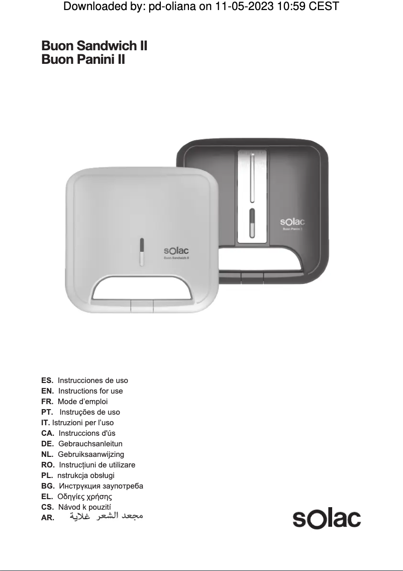Page 1 de la notice Manuel utilisateur Solac Buon Sandwich II SD5054