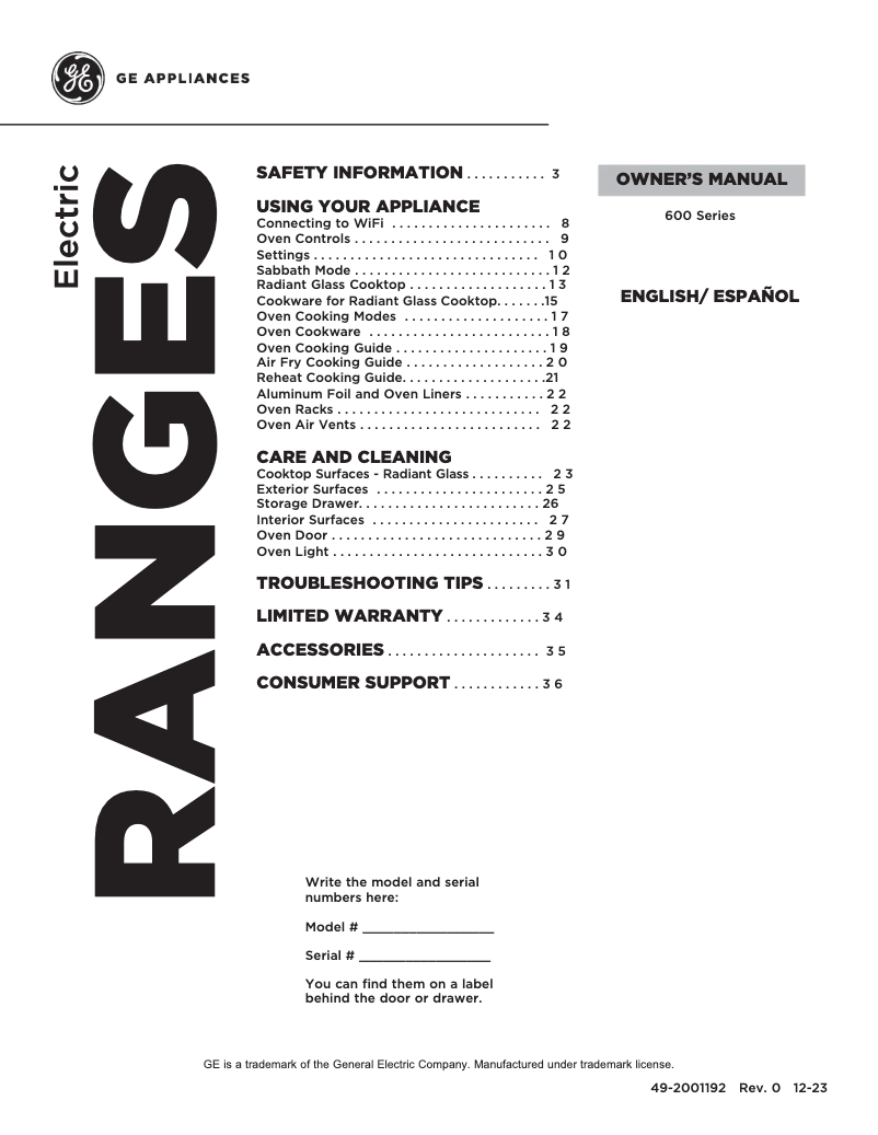Page 1 of the manual Use and Maintenance Manual GE GRS600AVDS