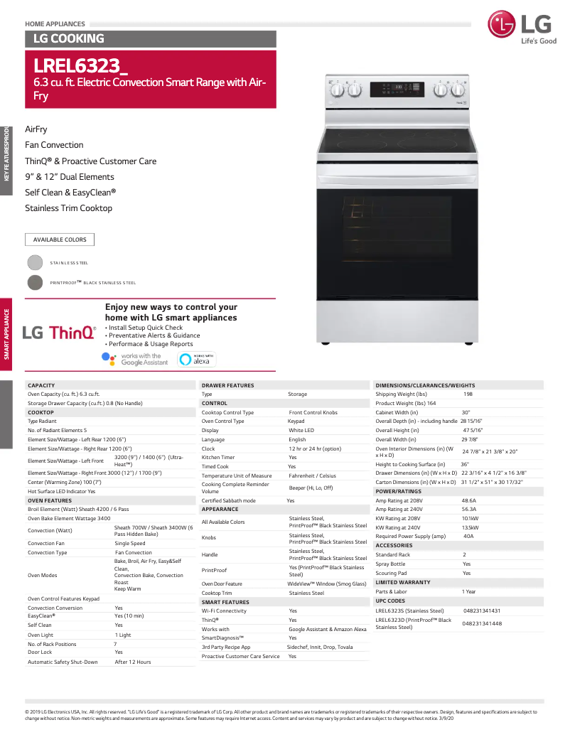 Page 1 of the manual Technical Sheet LG LREL6323D