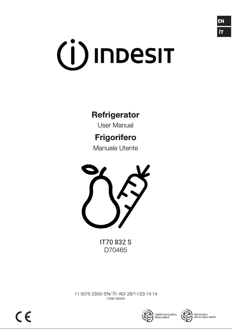 Page n°1 - Manuel utilisateur Indesit IT70 832 S