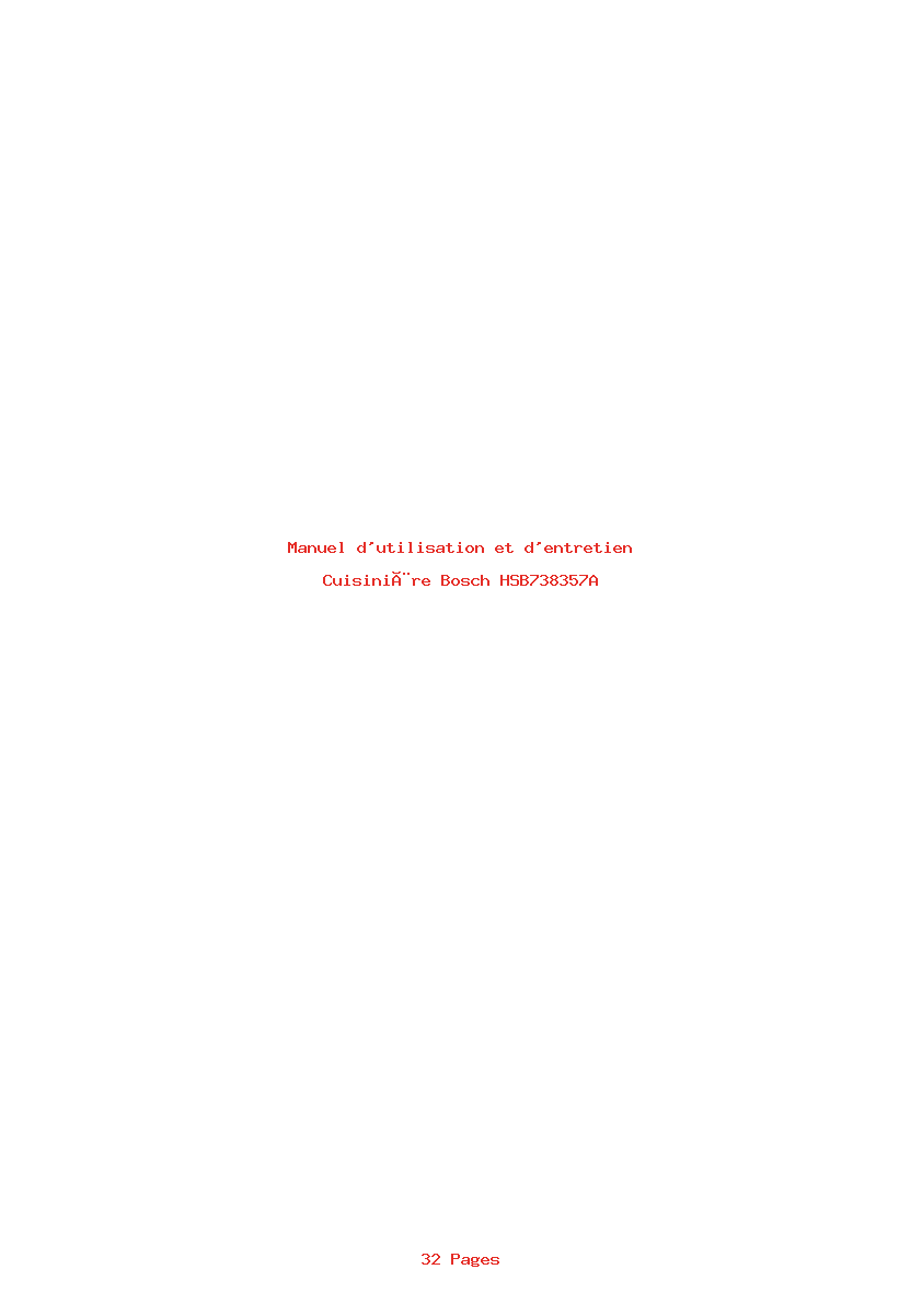 Page 1 de la notice Manuel d'utilisation et d'entretien Bosch HSB738357A