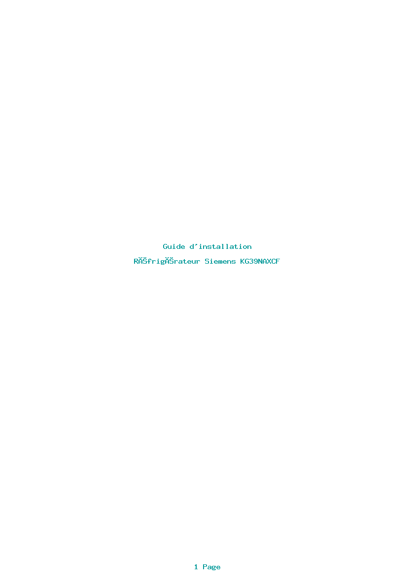 Page 1 de la notice Guide d'installation Siemens KG39NAXCF