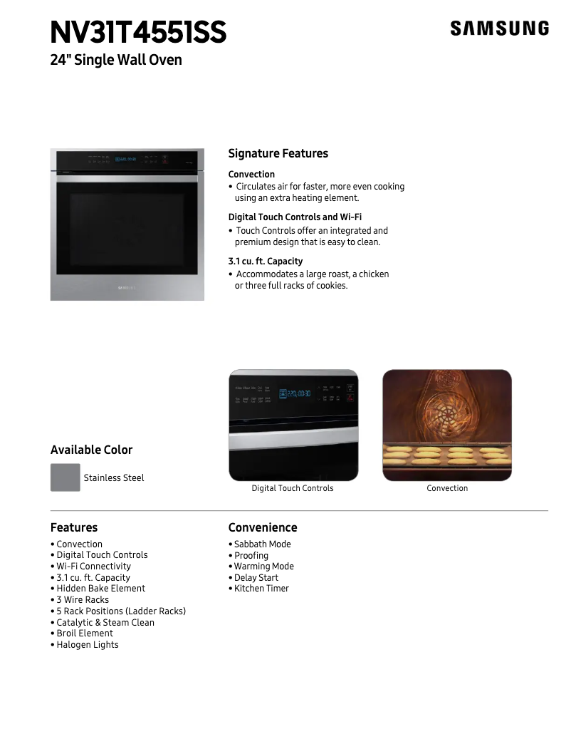 Page 1 de la notice Fiche technique Samsung NV31T4551SS