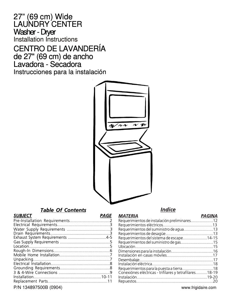 Página 1 del manual Guía de instalación Frigidaire FGX831FS