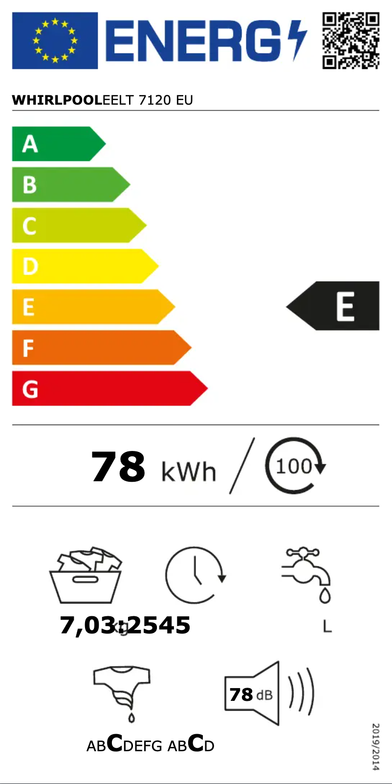 Page 1 de la notice Label énergétique Whirlpool EELT 7120 EU