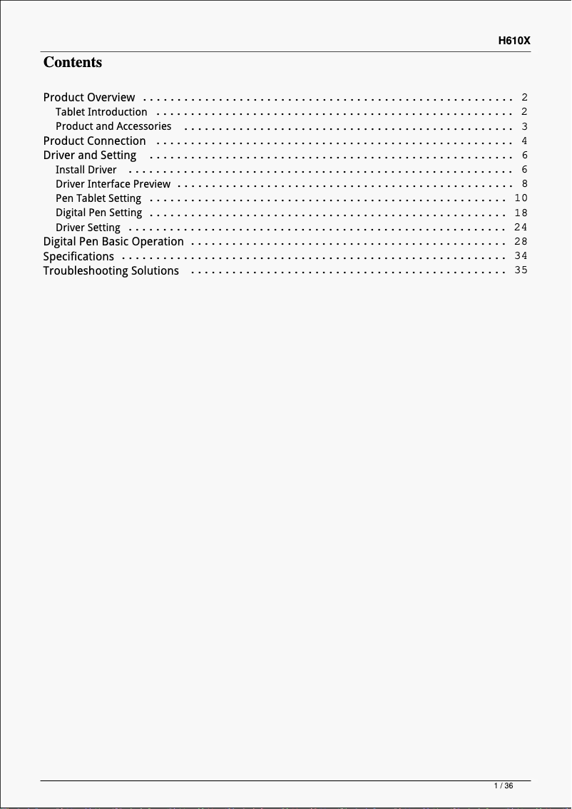 Page 1 de la notice Manuel utilisateur Huion Inspiroy H610X