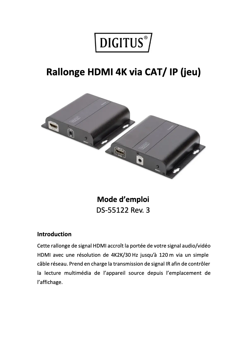 Page 1 de la notice Manuel utilisateur Digitus DS-55122
