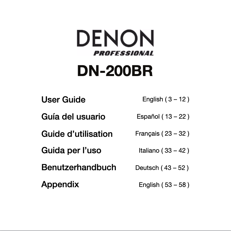 Page 1 de la notice Manuel utilisateur Denon DN-200BR