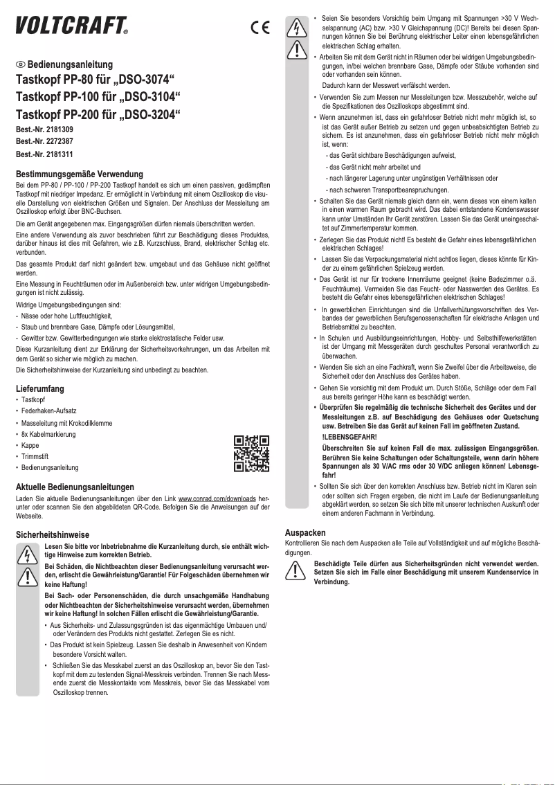 Page 1 de la notice Manuel utilisateur Voltcraft PP-200