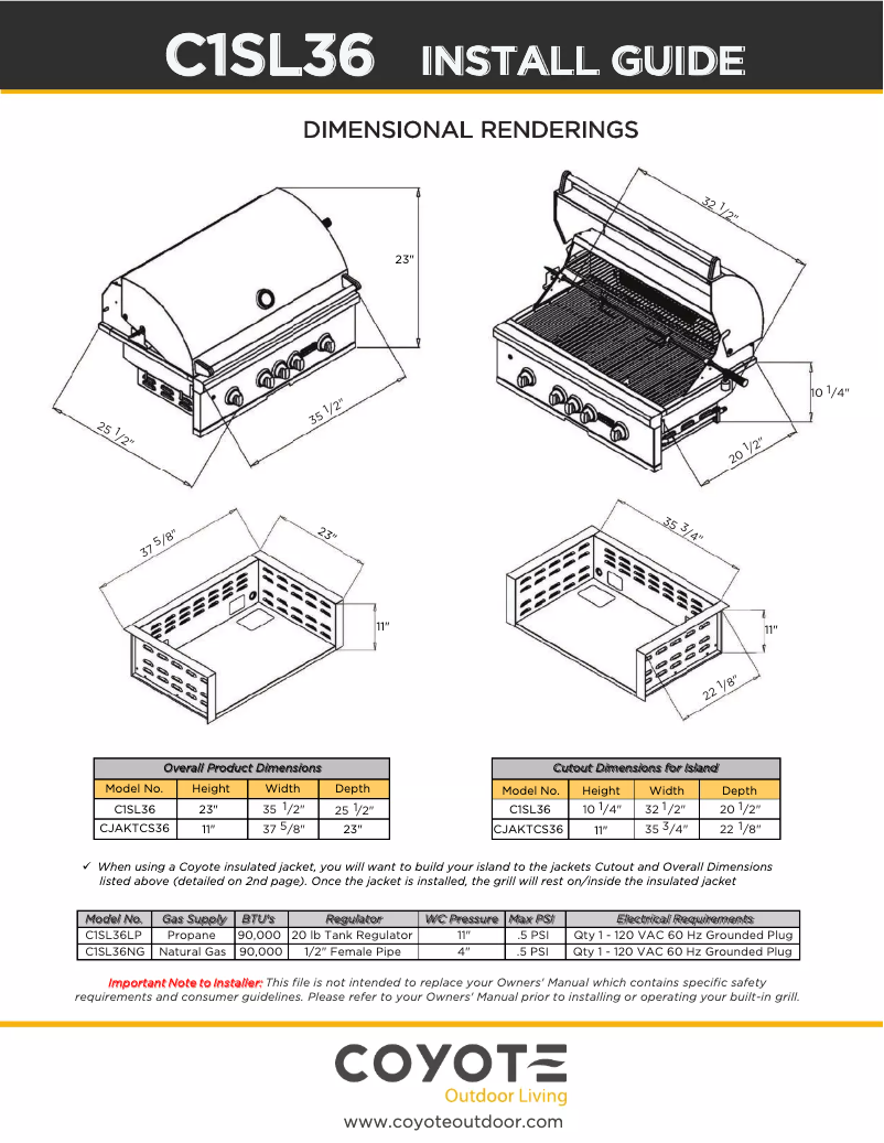 Página 1 del manual Guía de instalación Coyote C1SL36NG