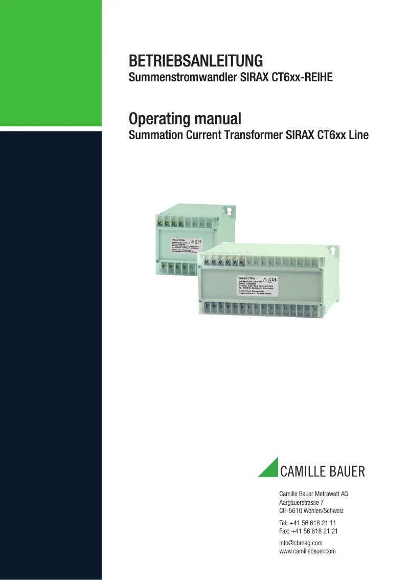 Page 1 de la notice Manuel utilisateur Camille Bauer SIRAX CT610