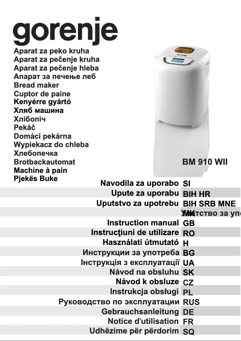 Page n°1 - Manuel utilisateur Gorenje BM910WII