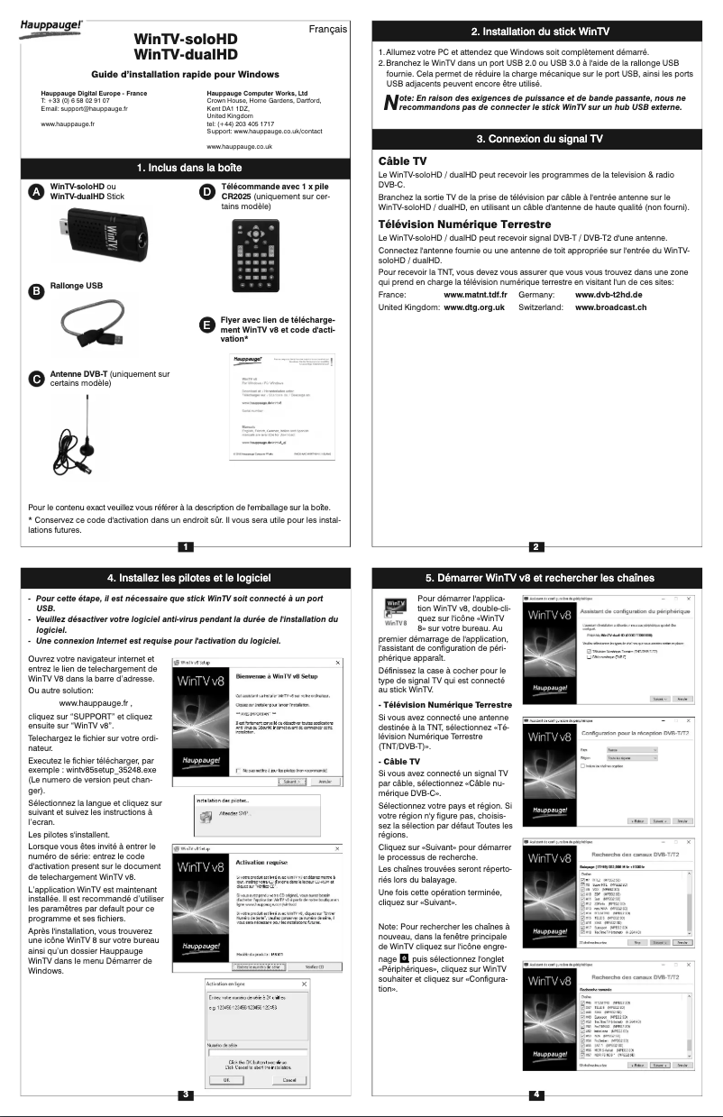 Page 1 de la notice Manuel utilisateur Hauppauge WinTV-dualHD