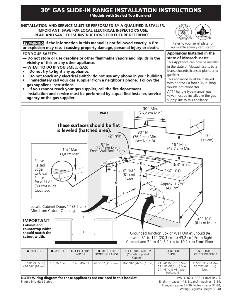Page 1 de la notice Guide d'installation Electrolux EI30GS55LW