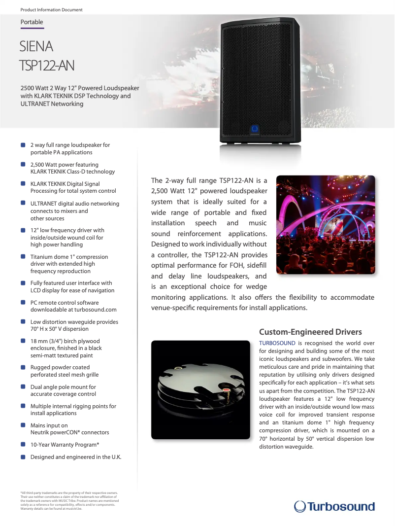 Página 1 del manual Ficha técnica Turbosound Siena TSP122-AN