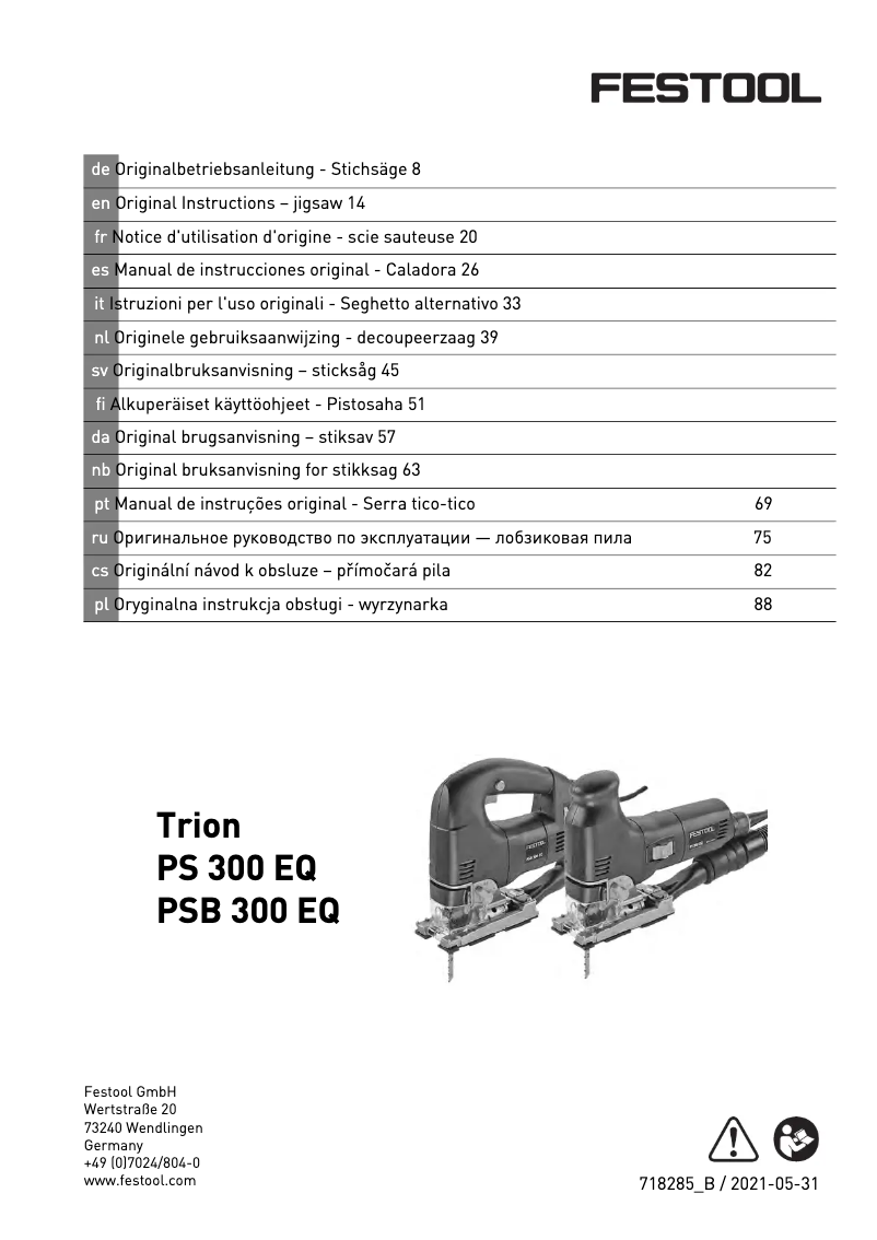 Page 1 de la notice Manuel utilisateur Festool TRION PSB 300
