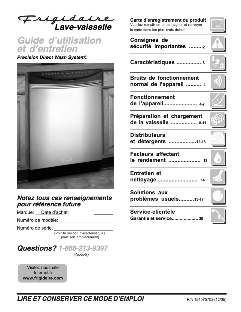 Page 1 de la notice Manuel utilisateur Frigidaire GLD2450RDQ