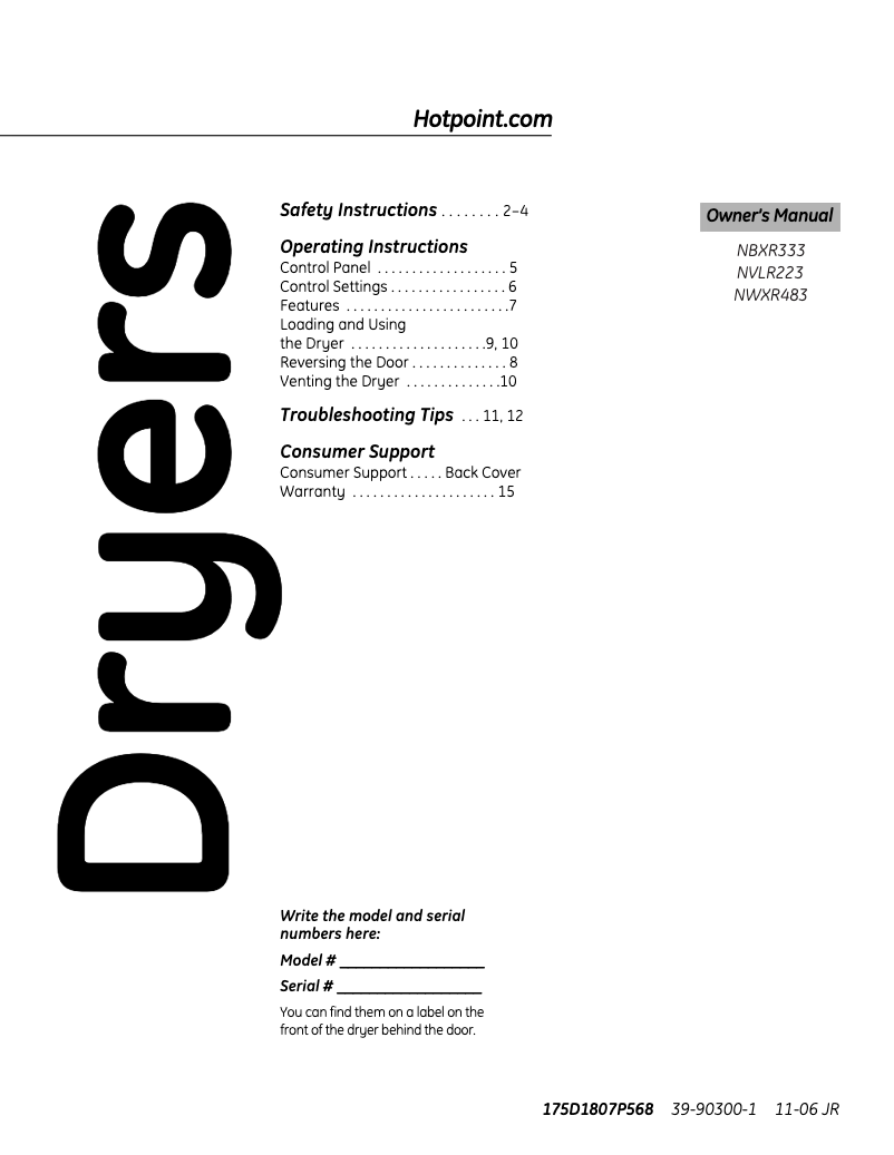 Página 1 del manual Manual de uso y mantenimiento Hotpoint NWXR483GGWW