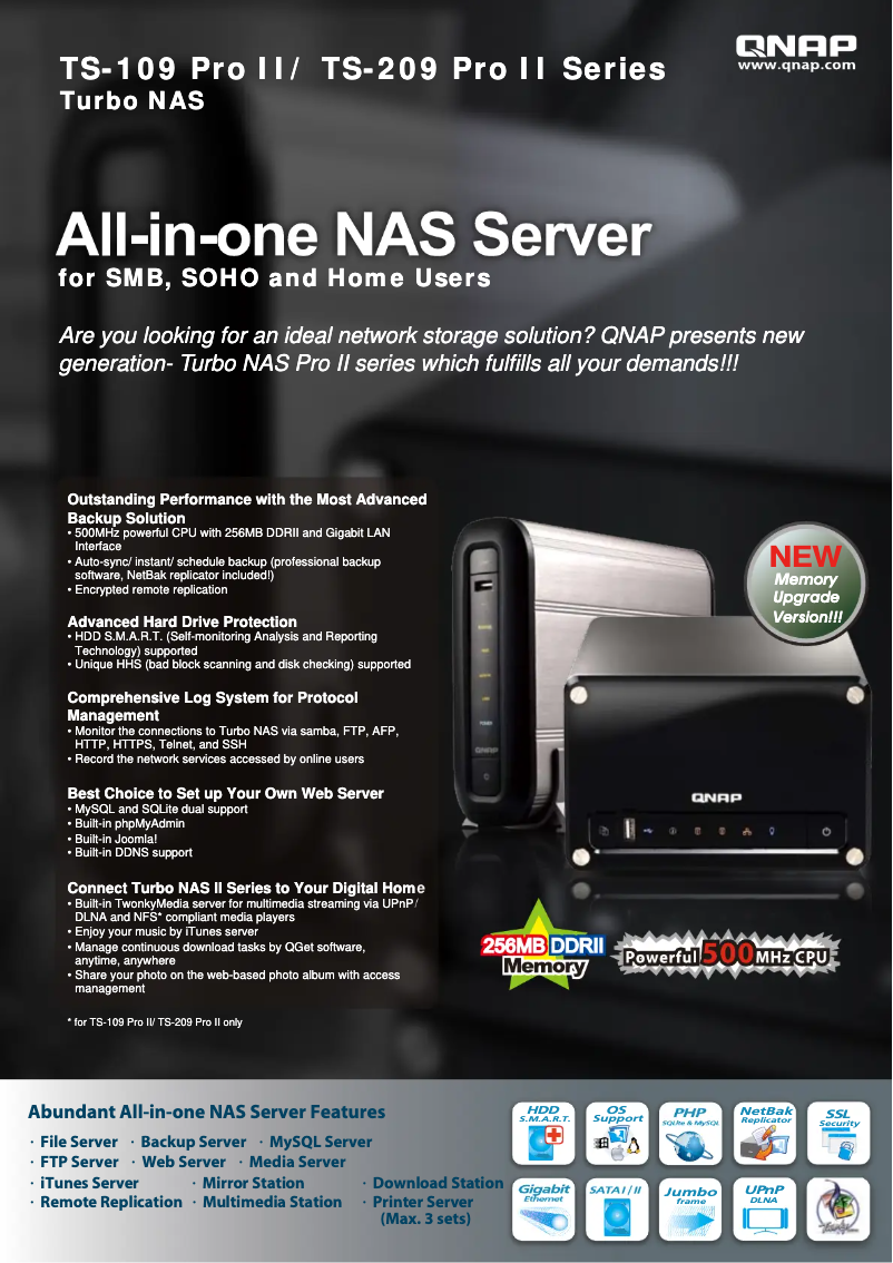 Page 1 de la notice Fiche technique QNAP TS-109 II