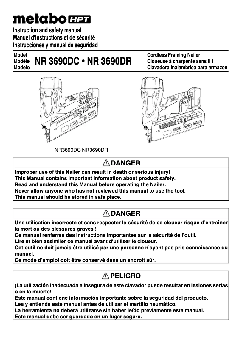 Page 1 de la notice Manuel utilisateur Metabo NR3690DR