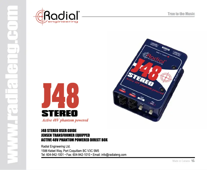Page 1 de la notice Manuel utilisateur Radial Engineering J48 Stereo