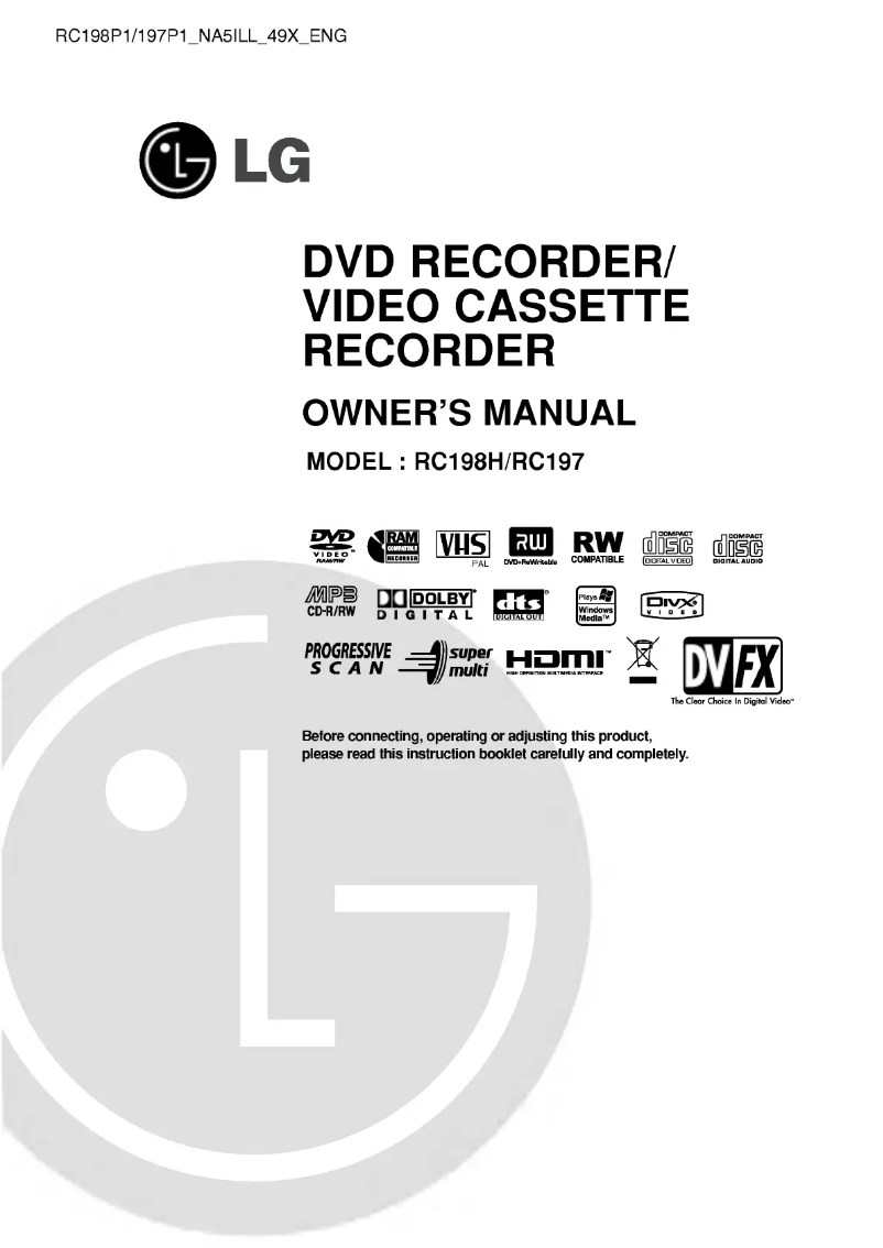 Page 1 de la notice Manuel utilisateur LG RC198P1