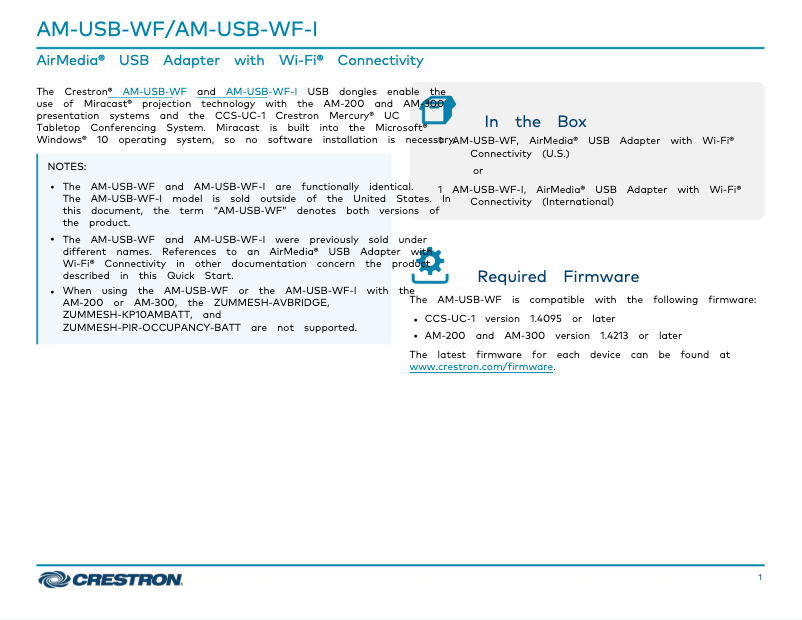 Página 1 del manual Manual de usuario Crestron AM-USB-WF